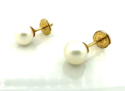 Boucles D'oreilles Puces En Or 18 Carats Avec Perles - Occasion, Poids 1.68g, Style Classique