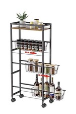 4-Tier Kitchen Cart Utility Organizer White Slim Rolling Cart Rack w/3 Basket