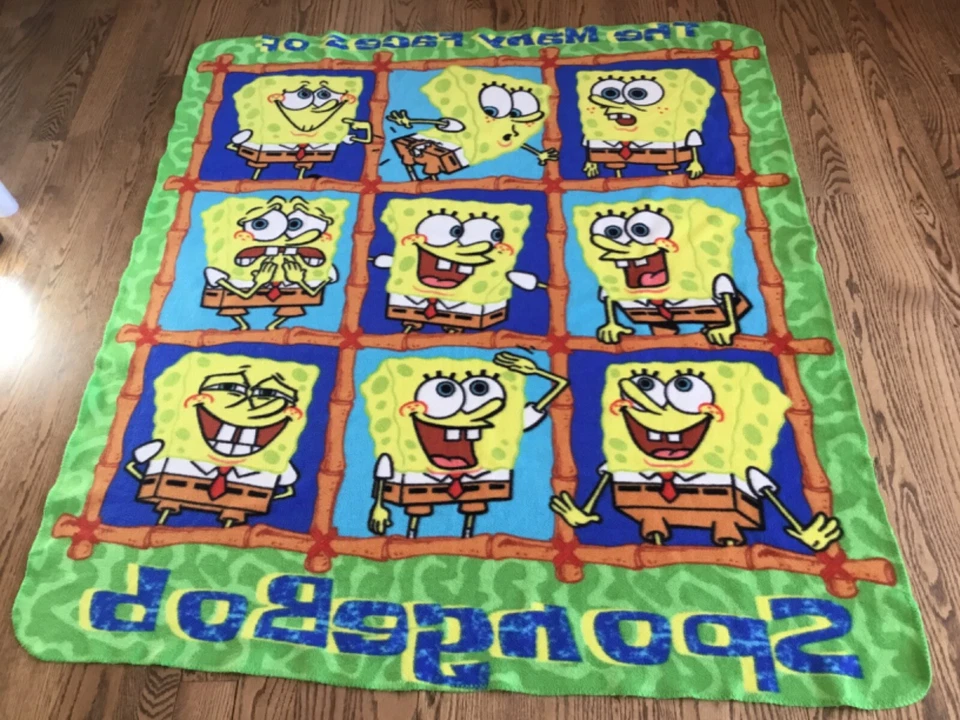 Cobertor de lã vintage 2003 Nickelodeon muitas faces de Bob Esponja 55” X 49” - Imagem 2 de 4