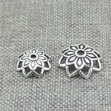 10pcs of 925 Sterling Silver Lotus Flower Bead Caps Spacer for Bracelet Necklace
