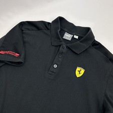 Puma Ferrari Logo Men's Black Cotton Short Sleeve Polo Shirt S