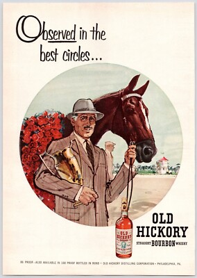 Old Hickory Bourbon Whiskey Race Horse Derby Liquor 1950s Vintage Print Ad