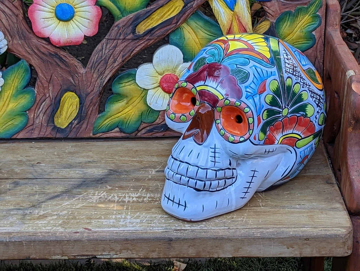 Halloween Decor, Ceramic Skull Art, Talavera Pottery, Porch Party ...