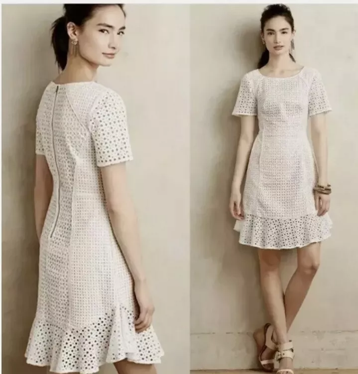 New Anthropologie HD In Paris Georgia Eyelet White dress US Women's Size 6  | eBay