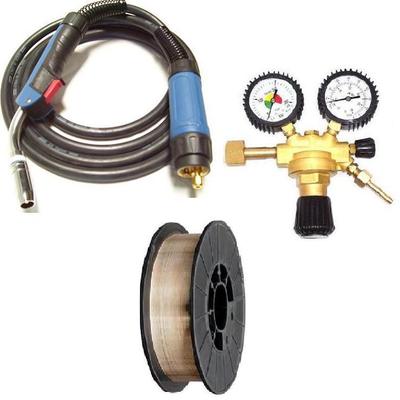 1 x MB25 Schweißbrenner 4 m + 1 x 5 kg Schweißdraht 0,8 mm + 1 Gasdruckminderer 