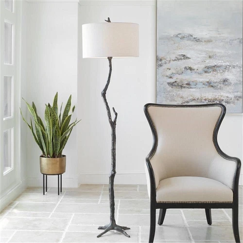 Uttermost Spruce Transitional Cast Iron and Fabric Floor Lamp in Black/Silver - Picture 2 of 8