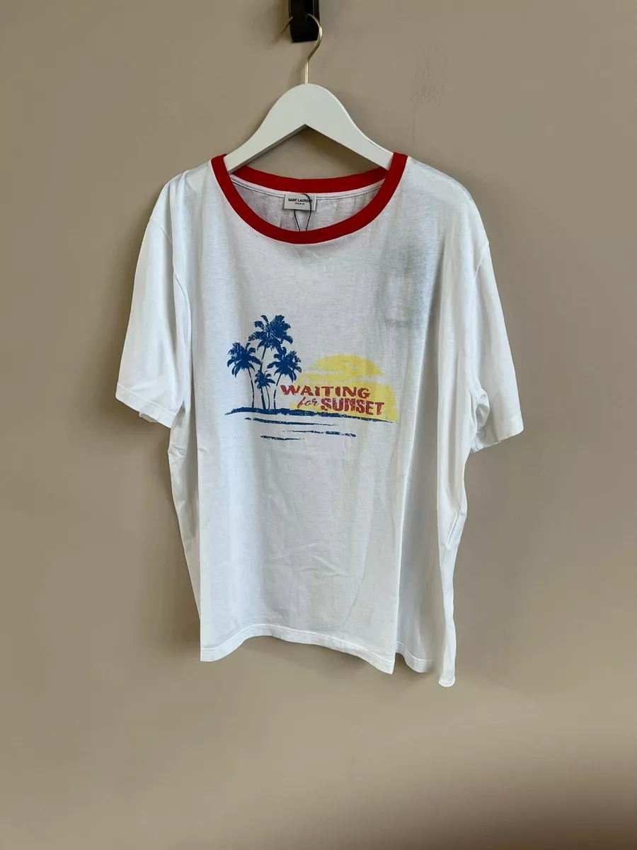 Saint Laurent Paris , Waiting For Sunset Tee, White / Multicolor , BNWD XXL