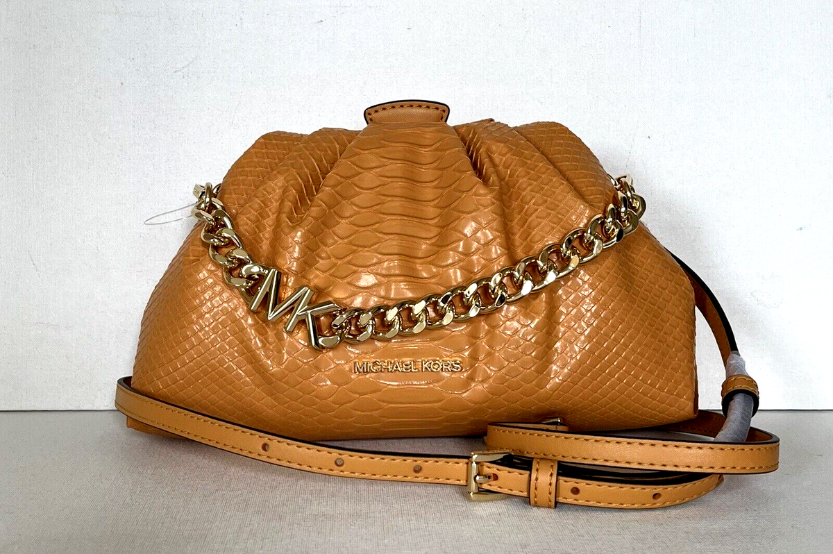 New Michael Kors Nola Small Snake Embossed Crossbody Chain