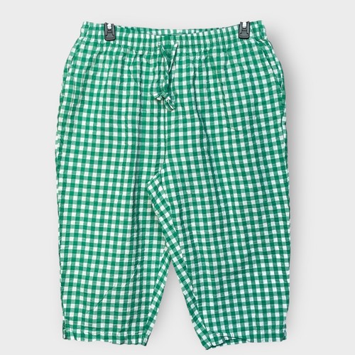 Woman Within Pull On Capri Pants Size 18WP Green Gingham Pocket 100% Cotton