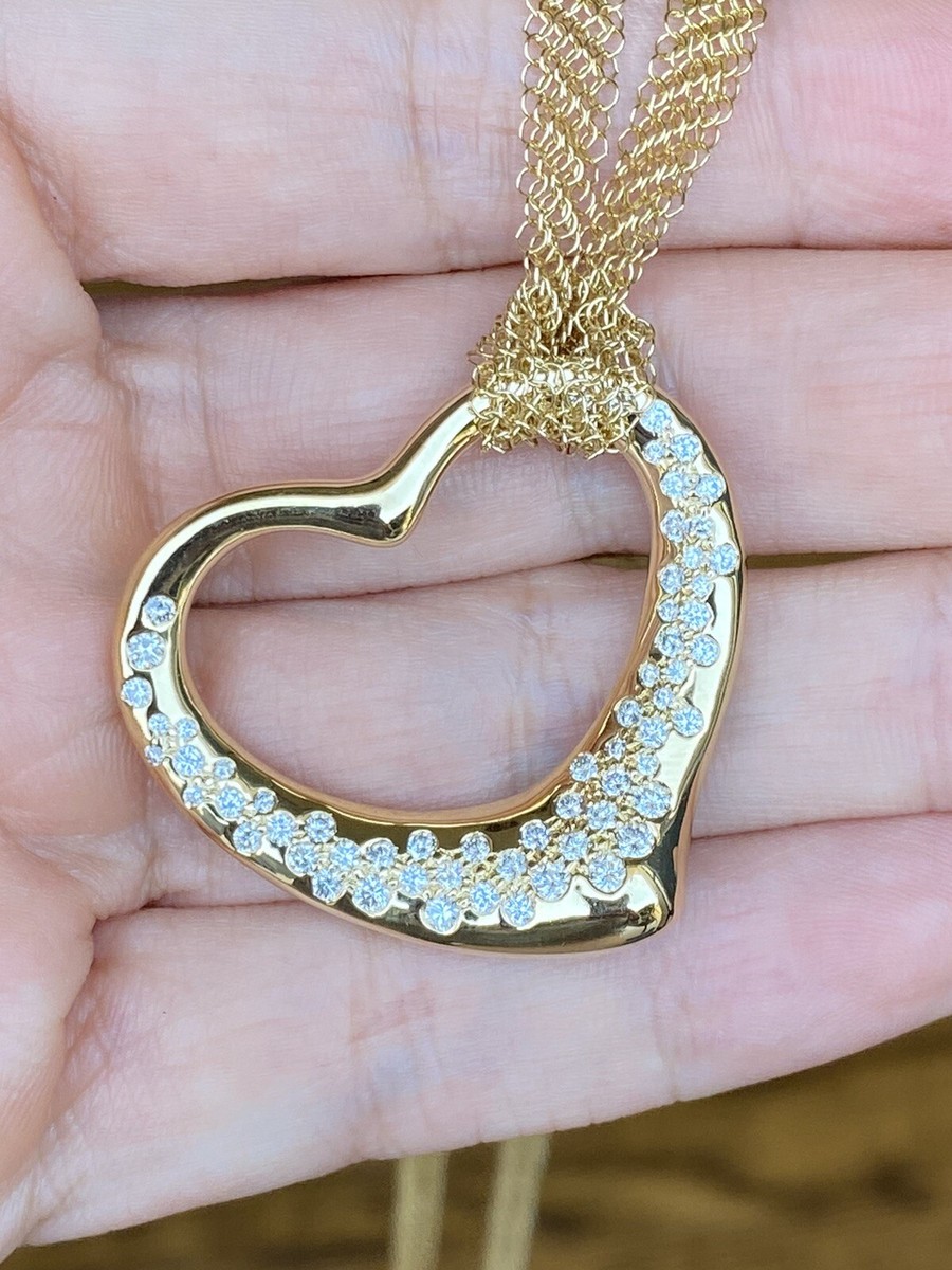 Tiffany & Co Elsa Peretti 18k Gold Diamond Open Heart Necklace XL
