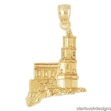New 14k Yellow Gold Split Rock Lighthouse Pendant