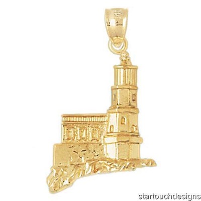 Neu 14k Gelbgold Split Rock Leuchtturm Anhänger