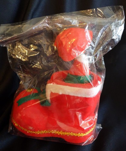Vint 1980 FLOCKED ELF Felt Figure in CHRISTMAS BOOT Decor Ornament Table Display - Picture 3 of 8