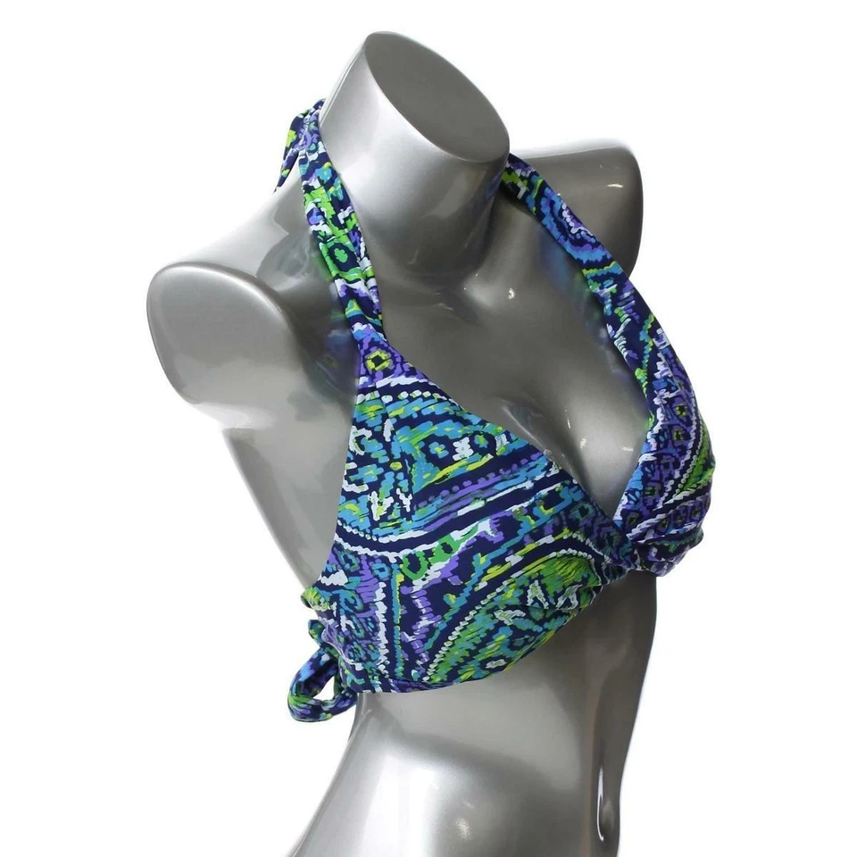 Ralph Lauren Mujer 8 Top de Natación Halter Azul Geométrico Bikini Azul/Verde Combo Foto 2 de 4