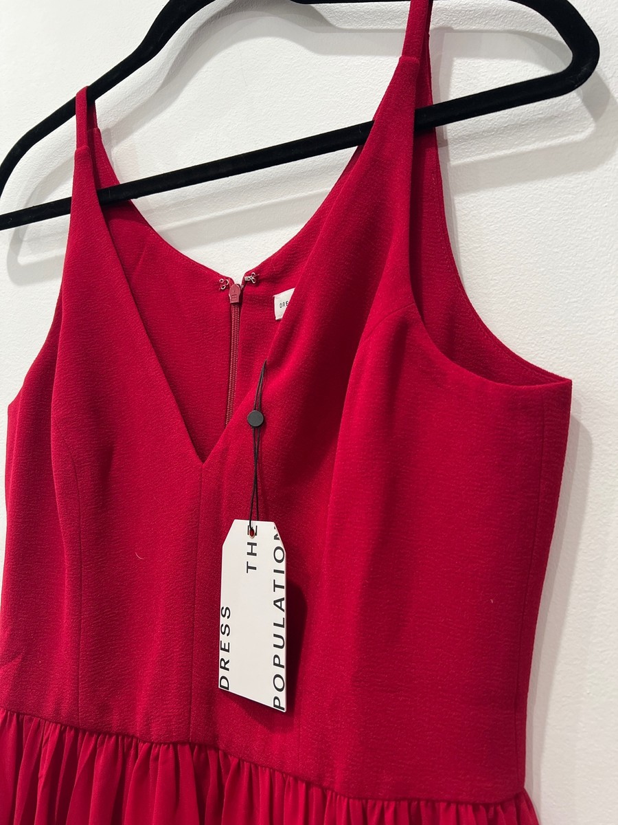 Dress the Population Alicia Mixed Media Midi Dress Color-Red Size Large MSRP$198 | eBay Dress the Population Alicia Mixed Media Midi Dress Color-Red Size Large MSRP$198 | eBay