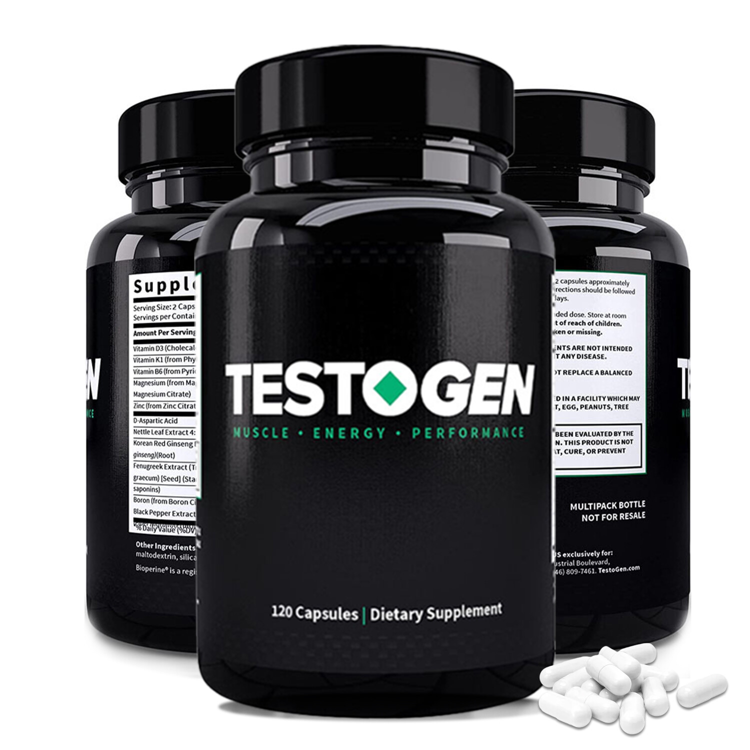 Testogen - Potenciador de testosterona de triple acción rendimiento energético muscular 120 un.