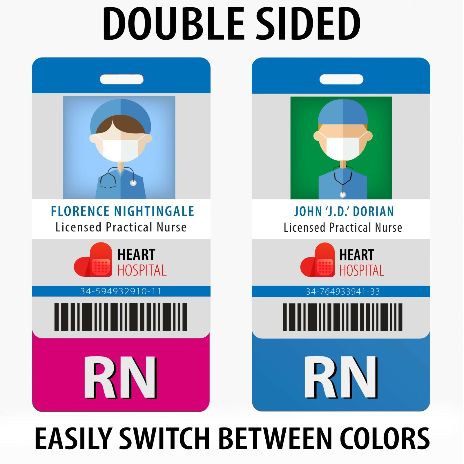 как выглядит RN Badge Buddy - Pink/Blue Dual Sided - Vertical Card for Registered Nurses фото