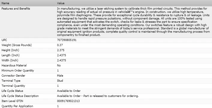 Interruptor de presión de aceite SMP para Ford E-150 Econoline Club Wagon 1975-1991 Foto 3 de 4