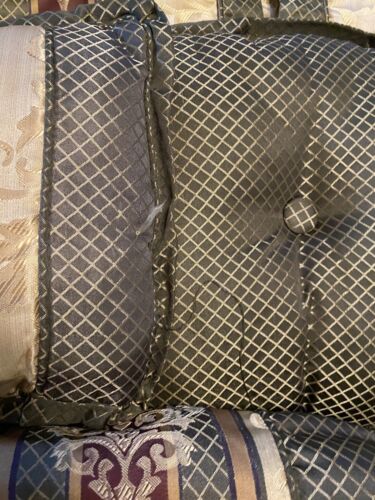 Gold W Green & Red Stripes Queen Bedding Set Paisley Bed Spread Shams Pillows - Picture 5 of 9