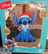 Gemmy 3ft Tall Disney's Stitch in Santa Hat w/ Candycane Christmas inflatable