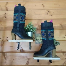 Naughty Monkey Knit Tribal Aztec Band Boots Heels Boho Mid Calf Western Size 7