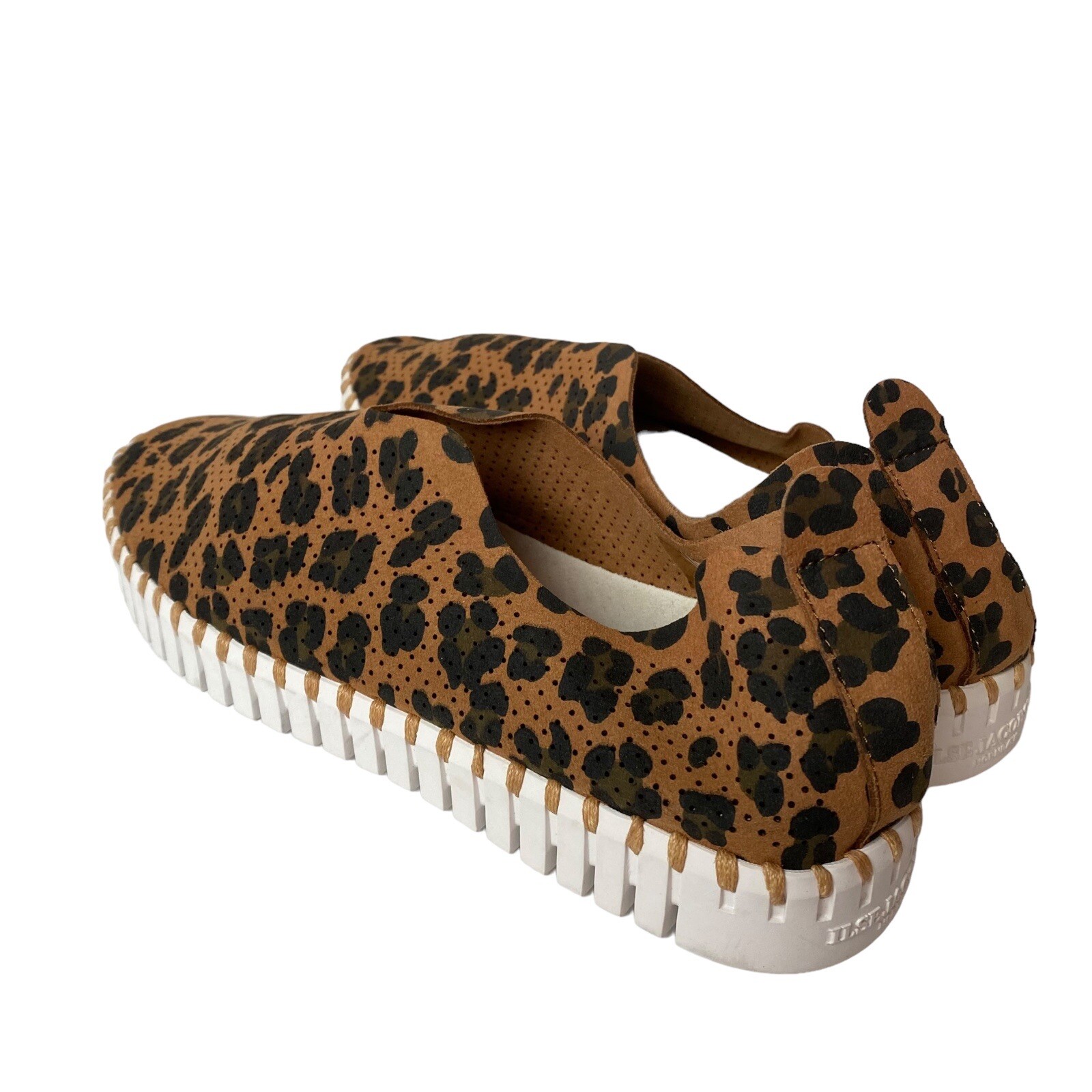 Ilse Jacobsen Tulip slip on perforated leopard print shoes size