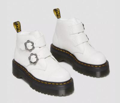 Doc Dr. Martens Air Wair DEVON Flower Buckle White Leather