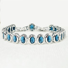 Sapphire Clear Tennis Bracelet Gift 925 Sterling Silver Lab-Created Blue Topaz