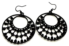 Charming Charlie 2 3/8" Black Cut-out Metal Beaded Pierced Dangle/Drop Earrings