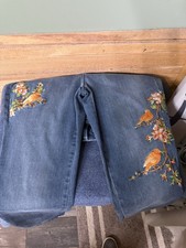 Martha Stewart Womens Size 6 Embroidered Bird Floral Straight Leg Blue Denim