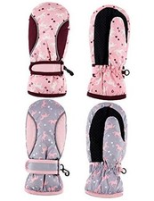 2 Pairs Kids Ski Mittens Ski Gloves Waterproof Warm Snow 5-8 Years Horse Style