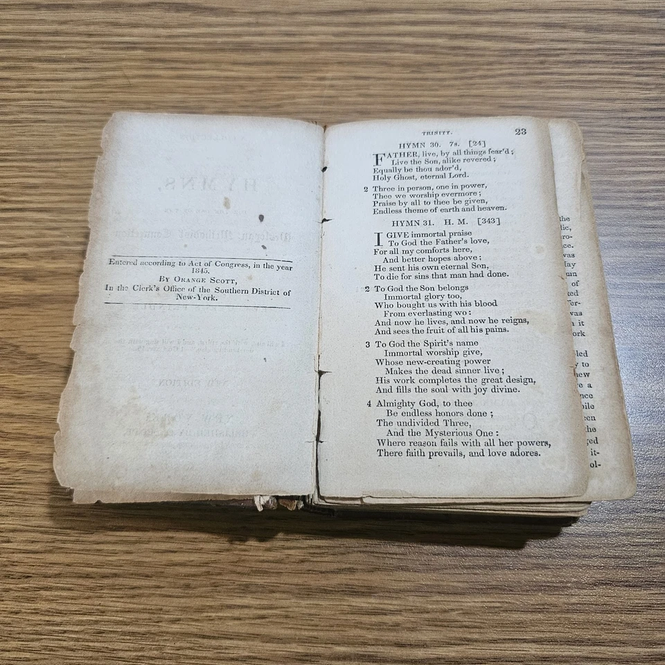 1846 Hymnal Wesleyan Methodist Connection Rev. Cyrus Prindle Antique Leather - Image 4 of 4