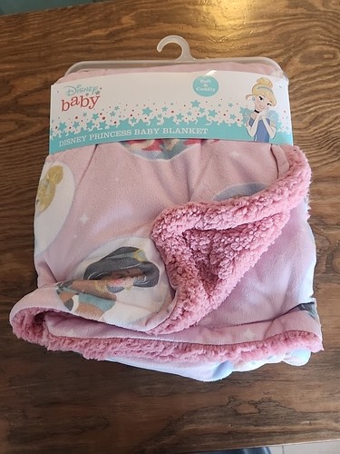 Princess Disney Baby Blanket Pink Sherpa Cinderella Ariel Belle Girls Lovey NEW