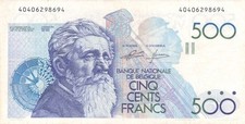 #National Bank of Belgium 500 Francs 1982 P-143 VF Constantine Meunier