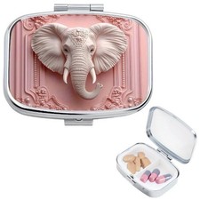 Pink Elephant Print Pattern Square Pill Box With 2 Compartment Organizer