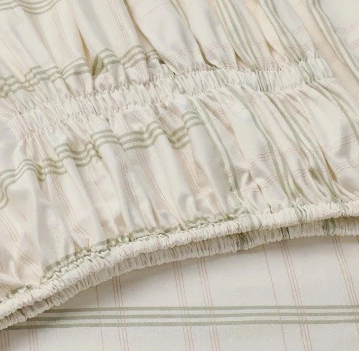 Studio McGee Threshold QUEEN Scalloped Edge Plaid Sheet Set Cream/Green NEW - Image 4 of 4