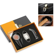 Galiner Metal Cigar Lighter With Punch Cutter 1 Holder Ceramic Ashtray Gift Box