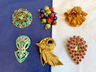 Vtg Dress / Scarf Clip Lot Costume Jewelry Multicolor Rhinestone Bead Accessory