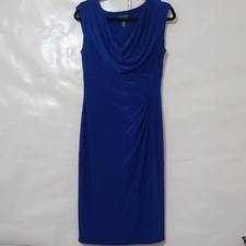 Lauren Ralph Lauren Blue Sleeveless Cowl Neck Side Ruched Sheath Dress - Size 10