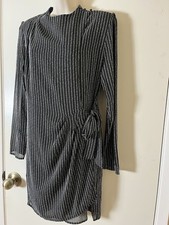 ASTR The Label M Faux Wrap Mini Black Dress Slit Back Mock Neckline Long Sleeve