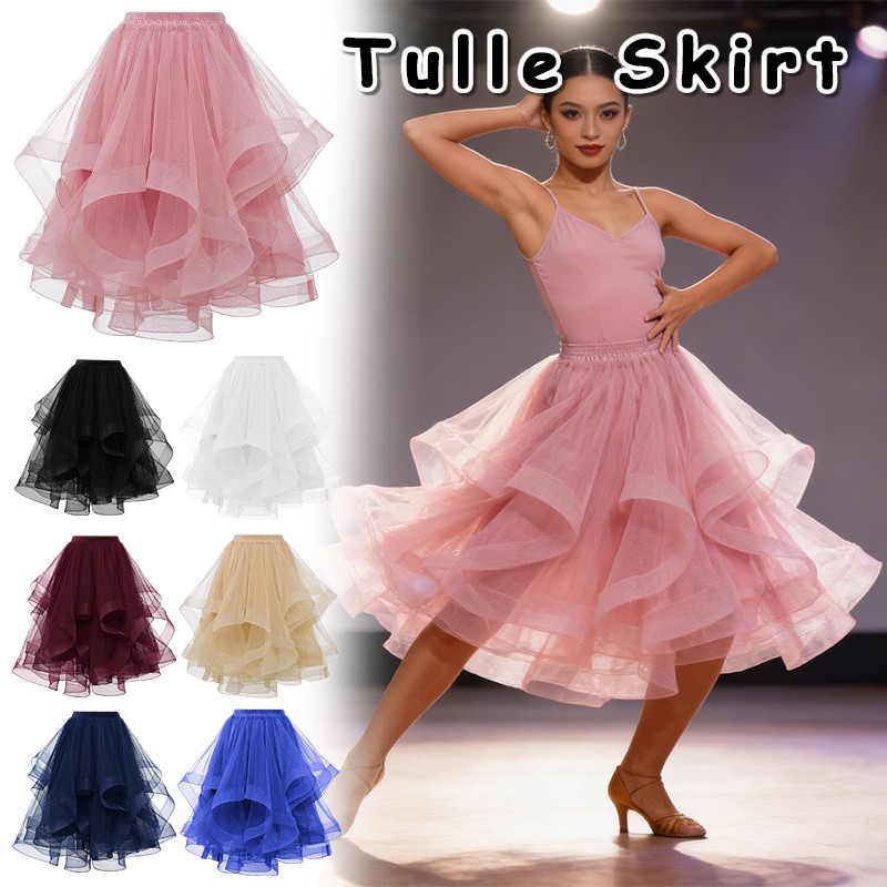 Moda Falda de Tul Mujeres Falda de Malla Irregular Color Sólido Dulce Falda de Fiesta