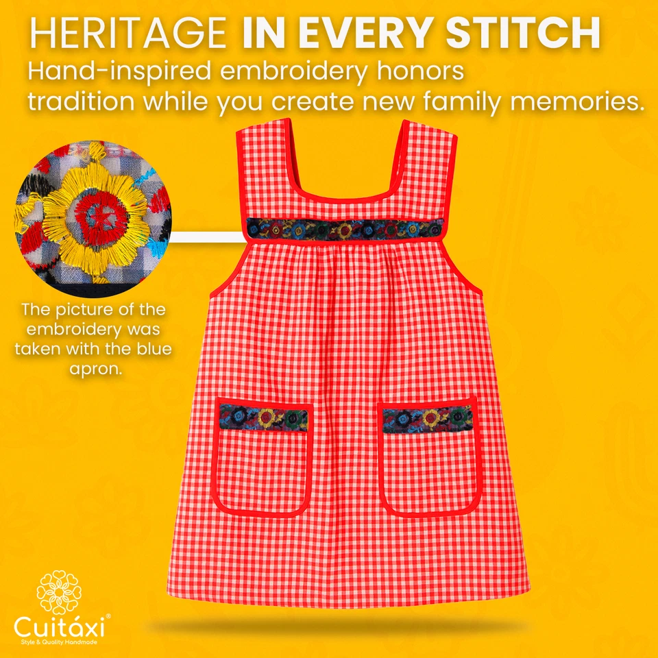 Cuitáxi Delantal Tradicional Mexicano para Mujer con Bolsillos Hermosa Flor Foto 2 de 4