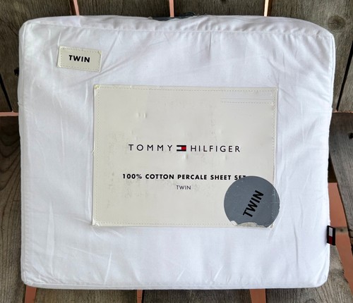Tommy Hilfiger TWIN Size 100% Cool Crisp Cotton Percale Sheet Set  BRIGHT WHITE - Bild 1 von 4