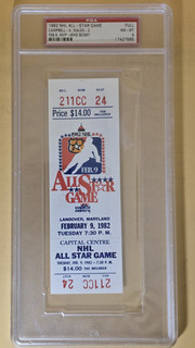 1982 UNUSED NHL Hockey ALL STAR Game TICKET Gretzky 1st All Star Goal PSA 8