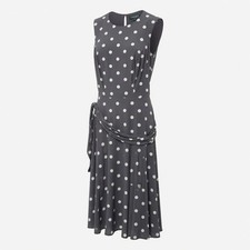 Ralph Lauren LRL Dress Womens 16W Gray Polka Dot Sleeveless Tie Waist Belt