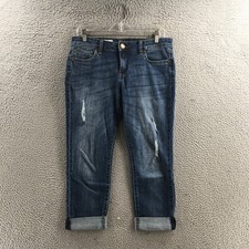 KUT From The Kloth Catherine Boyfriend Jeans Womens 6P Blue Denim Distressed Zip