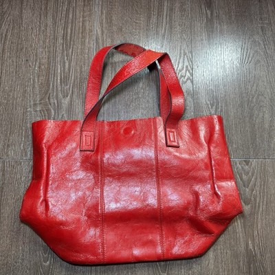 Marni Red Leather Tote Bag Large Shopper Handbag Italy Distressed Worn Patina