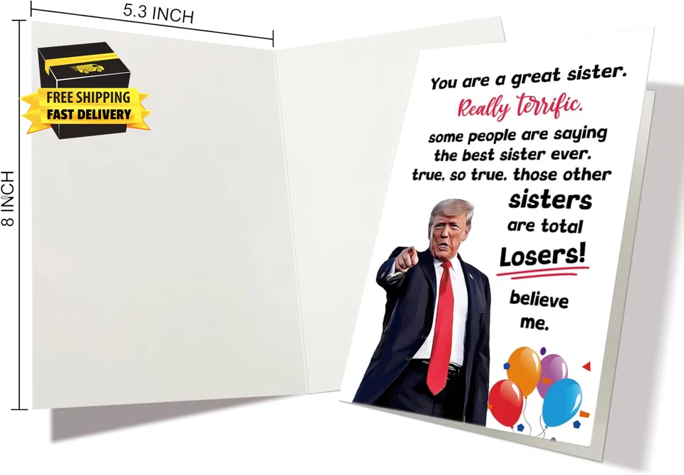 Funny Trump Sister Birthday Card, Humorous Mothers Day Card for Sisters, Hilario - Image 2 of 4
