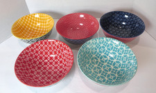 Set of 5 DOWAN Ceramic Soup Cereal Bowls 23 Oz Vibrant Color Bowls 5 Designs