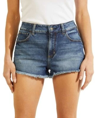 GUESS Frayed Hem Mom Jean Shorts Blue 7621826244183 SQUARE 24 RT $79.0